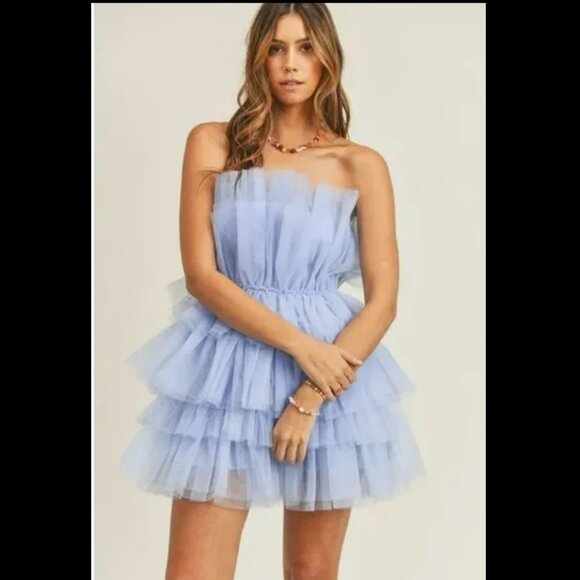 Mable Dresses & Skirts - Mable Light Blue Tiered Tulle Mini Dress Sz S